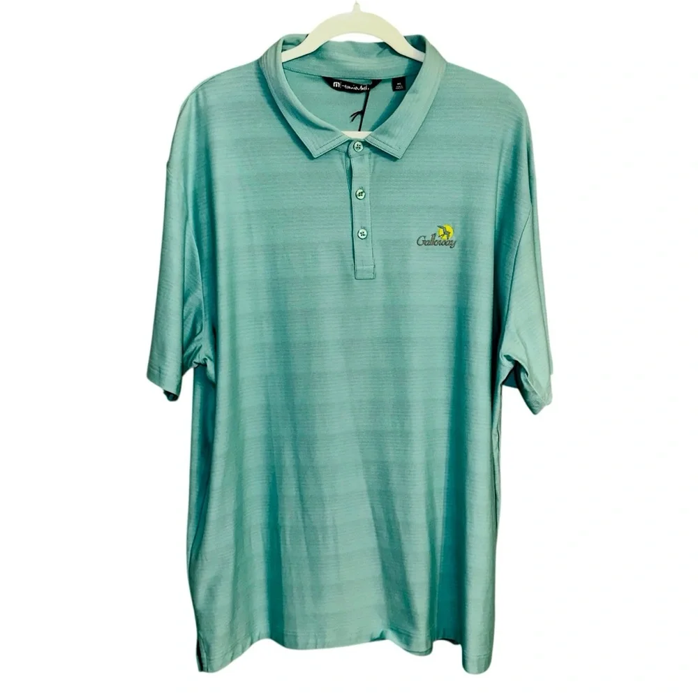 Travis Mathew NWT Galloway National GC Polo Logo Teal Green Gray Stripe XXL